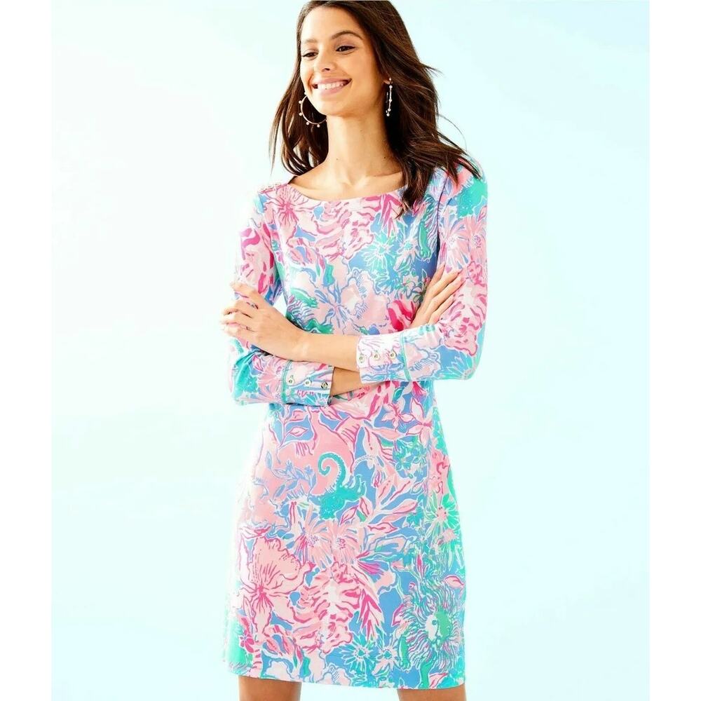 Lilly Pulitzer UPF 50+ Sophie Dress Blue Peri Viva La Lilly Women's Size Small